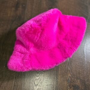 Faux Fur Bucket Hat - Hot Pink